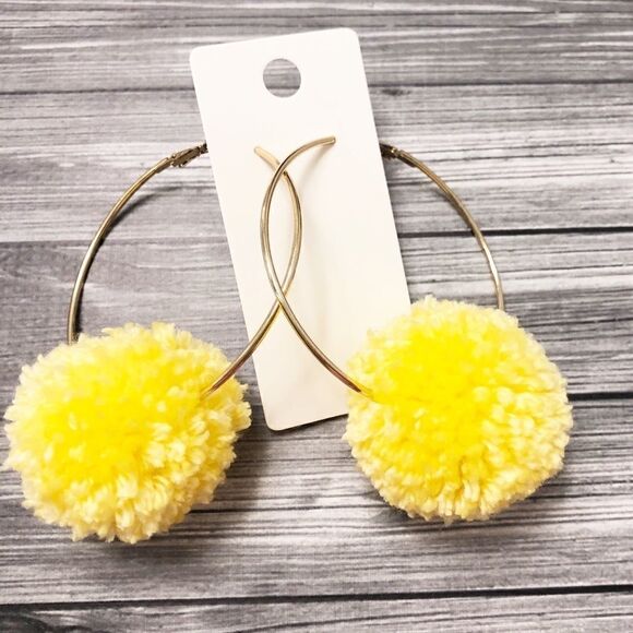Trendy Yellow Pom-Pom Earrings  - Picture 2 of 4